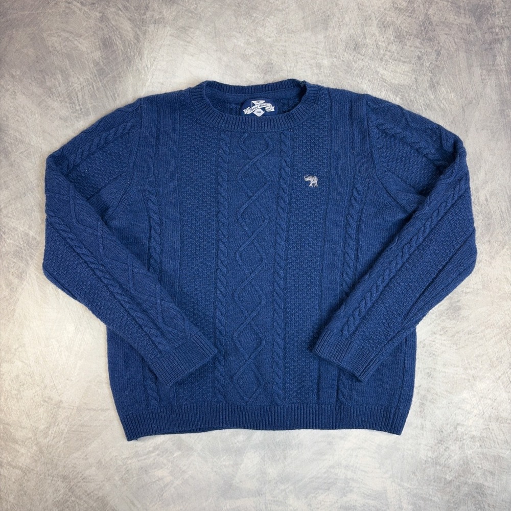 Thomas Brown Sweater Boys 10/11y Blue Cable Knit Wool Blend Elephant Logo
